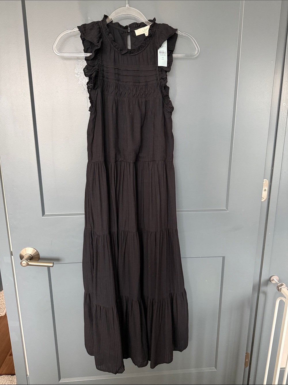 LOFT Black Ruffle-Sleeve Tiered Maxi Dress
